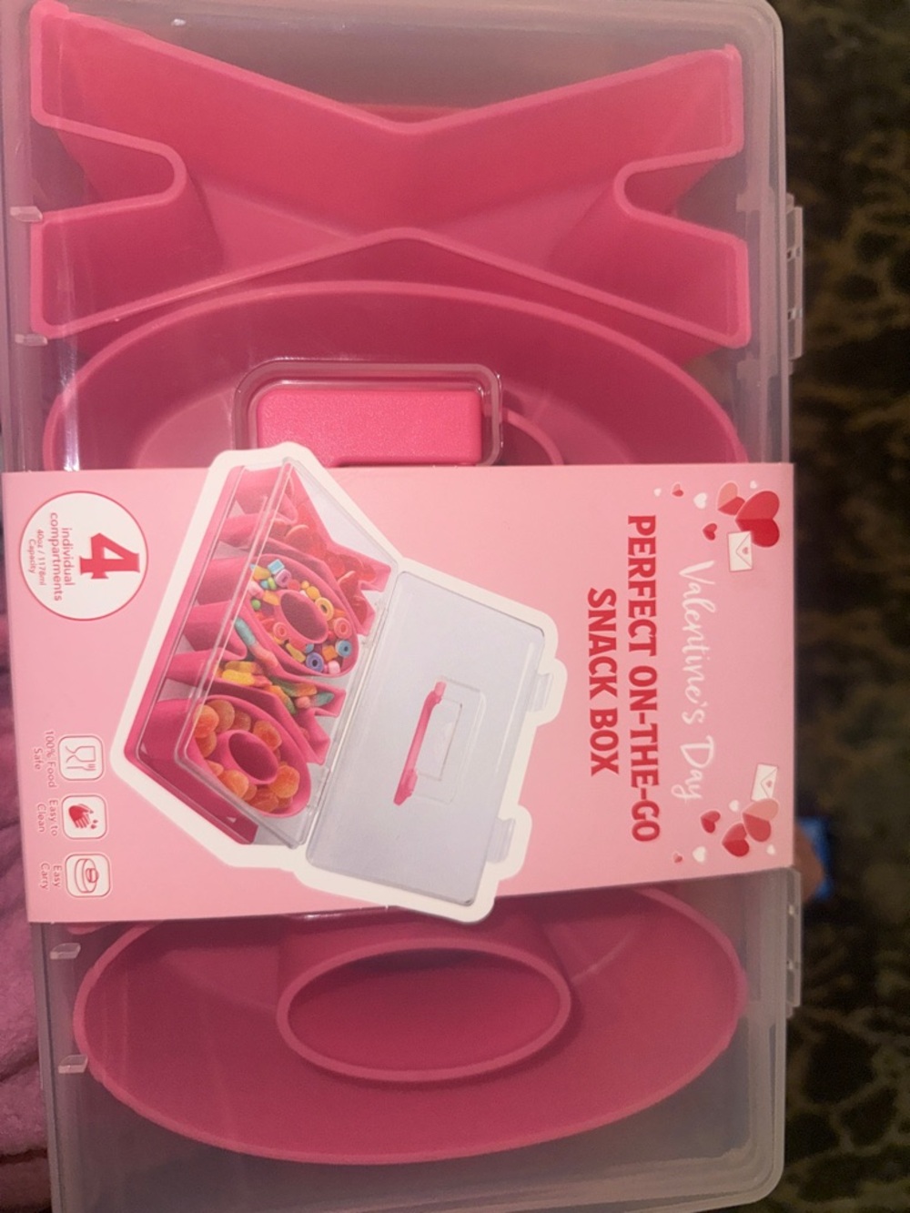 Valentine's Day Pink Snack Box - 4 Compartment On-the-Go Lunch Container
